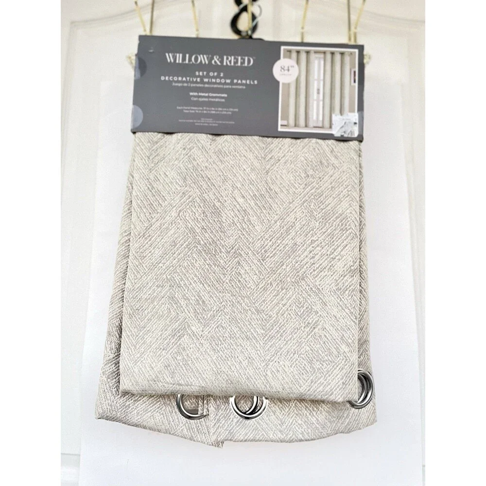 Willow & Reed Set 2 Curtain Panels Gray Geometric Grommet 84” Long
